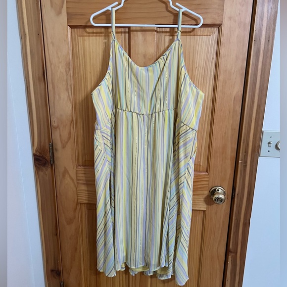 NWT Torrid Yellow Striped Midi Chiffon Pleated Dress - Picture 2 of 5